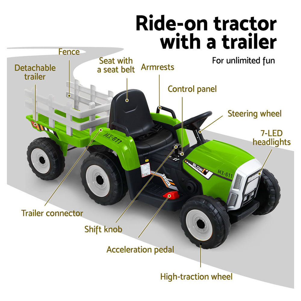 NNEDSZ Ride On Car Tractor Toy Kids Electric Cars 12V Battery Child Toddlers Green