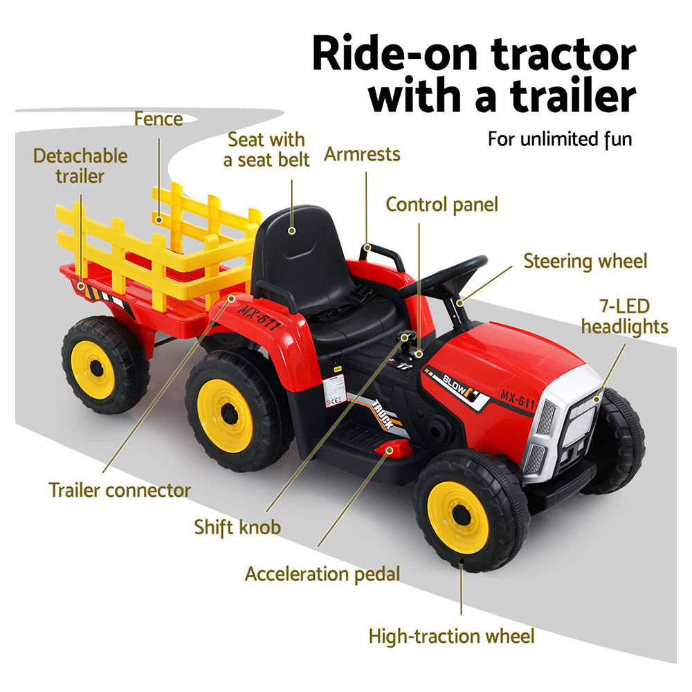 NNEDSZ Ride On Car Tractor Toy Kids Electric Cars 12V Battery Child Toddlers Red